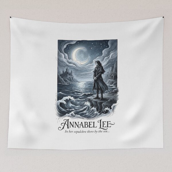 Item preview, Annabel Lee In Her Sepulchre by the Sea Gothic Moonlit Ocean Art designed and sold by Fenay Designs.