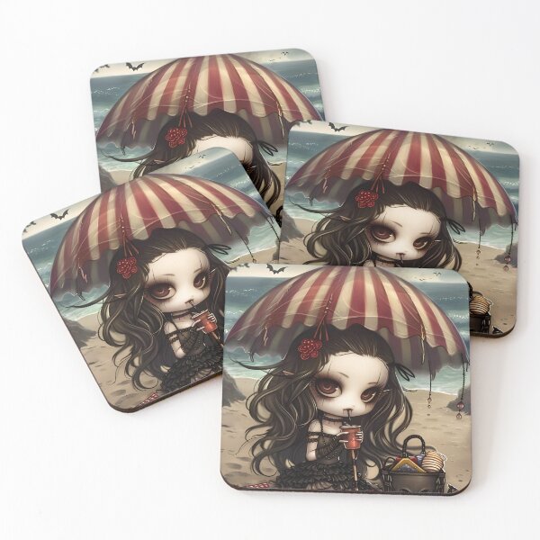 Item preview, Vampire Girl at the Beach | Spooky Cute Summerween Goth designed and sold by InkAndGloom.
