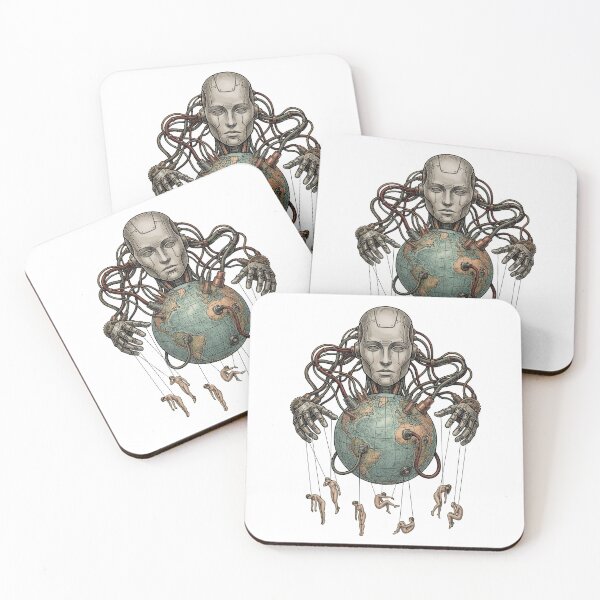 Item preview, AI Controls the World — Robot Globe Puppet Master Dark Satire Art designed and sold by Lestari Studio.
