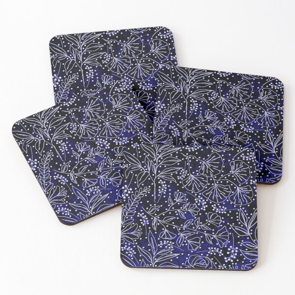 Item preview, Floral Surface Pattern in Black Blue and Lilac designed and sold by humnoo.