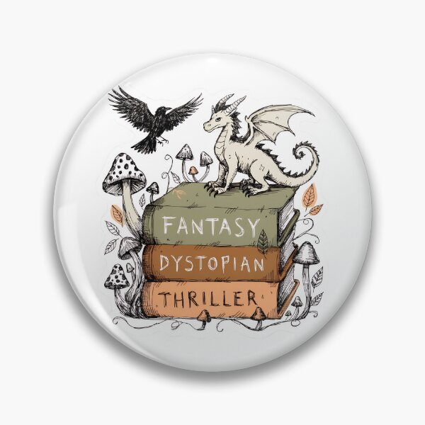 Item preview, Fantasy Dystopian Thriller Book Stack with Dragon and Raven – Hand Drawn Reader Art designed and sold by Snifferius.