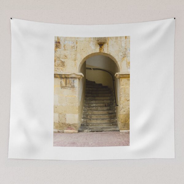 Item preview, Old Stone Staircase Through Arched Entrance In Historic Building With Weathered Texture designed and sold by Nmallia.