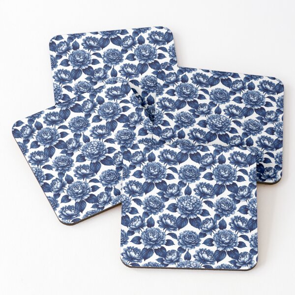 Item preview, Navy Blue White Watercolor Botanical Floral Seamless Pattern designed and sold by Inkworksbyshery.