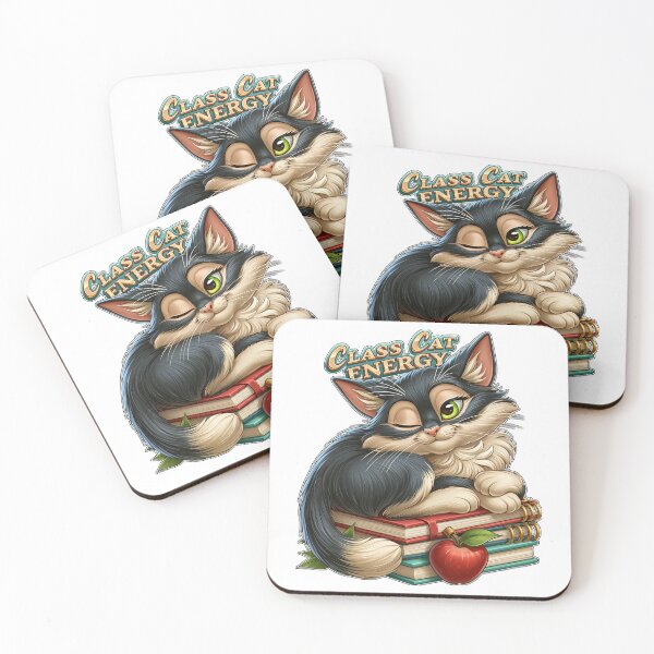 Item preview, Class Cat Energy Cute Winking Kitty On Books designed and sold by Marcikart.