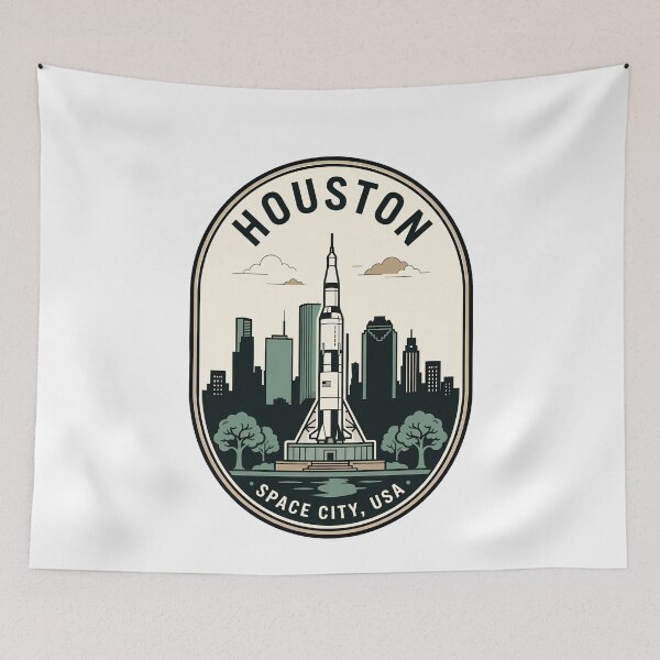 Item preview, Vintage Houston Space City Saturn V Rocket Skyline designed and sold by k3rstman1.