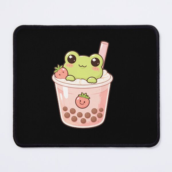 Item preview, Kawaii Green Frog in Strawberry Boba Tea - Cute Chibi Froggy Bubble Tea Art designed and sold by Trendora90.