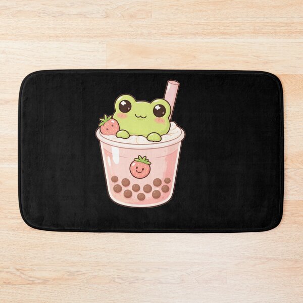 Item preview, Kawaii Green Frog in Strawberry Boba Tea - Cute Chibi Froggy Bubble Tea Art designed and sold by Trendora90.