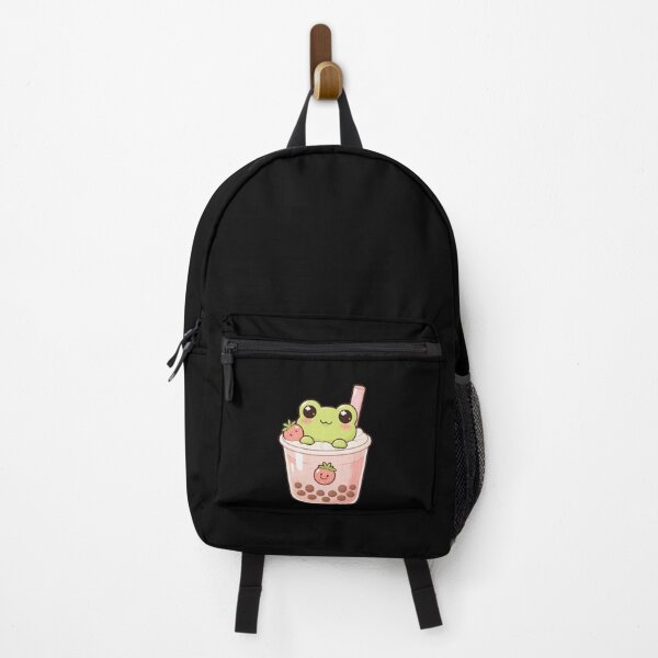 Item preview, Kawaii Green Frog in Strawberry Boba Tea - Cute Chibi Froggy Bubble Tea Art designed and sold by Trendora90.
