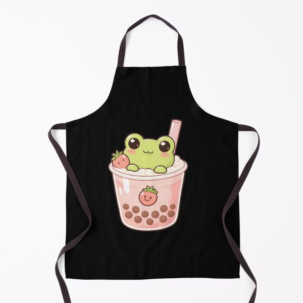 Item preview, Kawaii Green Frog in Strawberry Boba Tea - Cute Chibi Froggy Bubble Tea Art designed and sold by Trendora90.
