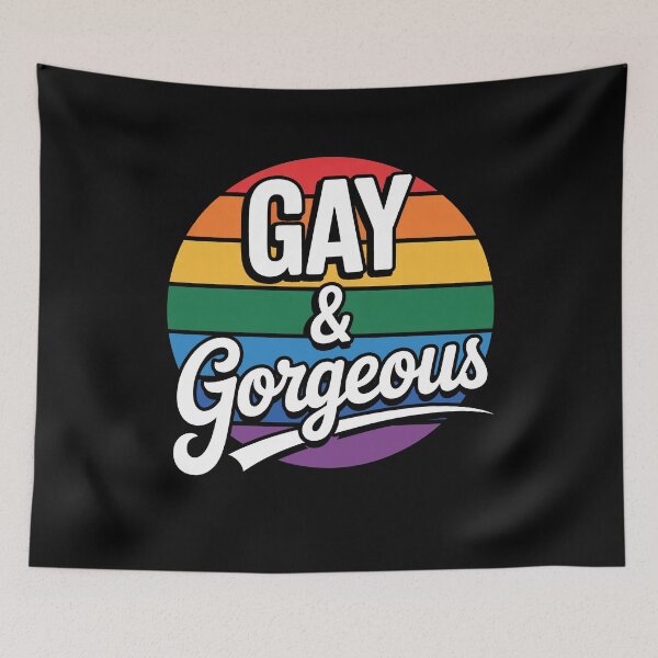 Item preview, Gay and Gorgeous Retro Rainbow Gay Pride Quote designed and sold by Say It With Ink.