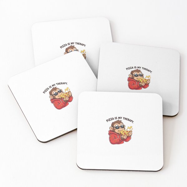 Item preview, Pizza Is My Therapy Monkey Sticker | Funny Foodie Meme Cartoon designed and sold by Newkidshub.