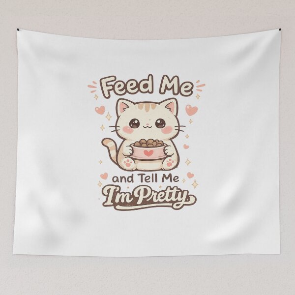 Item preview, Kawaii Cat Feed Me and Tell Me I’m Pretty Cute Doodle Design designed and sold by TommyArt94.