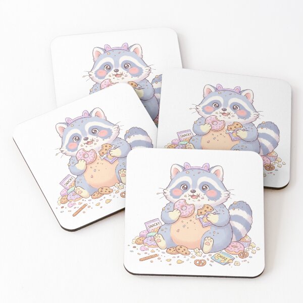 Item preview, Cute Blue Raccoon Eating Snacks Donuts Cookies Sweet Treats Kawaii Art designed and sold by CreatedbyKandJ.