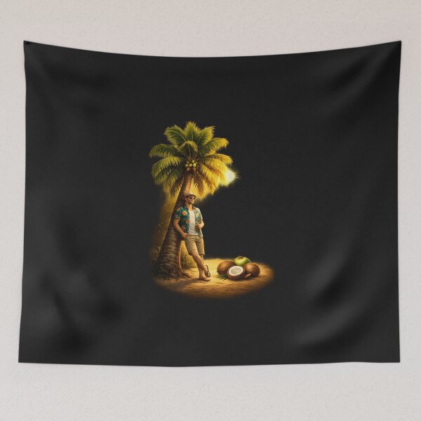 Item preview, Diseño de playa con palmeras y cocos que evocan un atardecer tropical. designed and sold by Les-Ink-Studio.