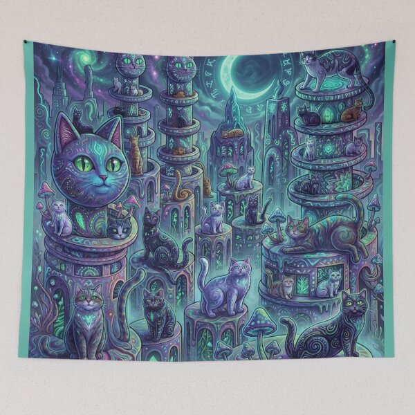 Item preview, А magical cat city at night. designed and sold by Lilashakti ⭐️ ⭐️ ⭐️ ⭐️ ⭐️.