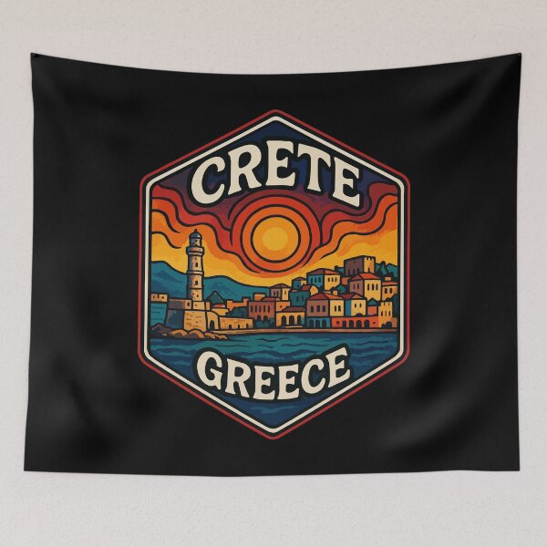 Item preview, Crete Greece Island Retro Trippy Art Travel designed and sold by TomFrontierArt.