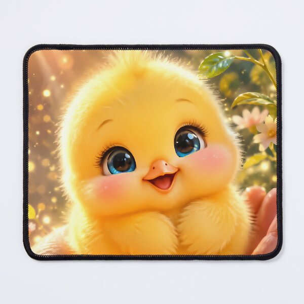 Item preview, Cute Fluffy Baby Chick With Blue Eyes Resting In Hand Among Spring Flowers designed and sold by Dreamy Armine Art.