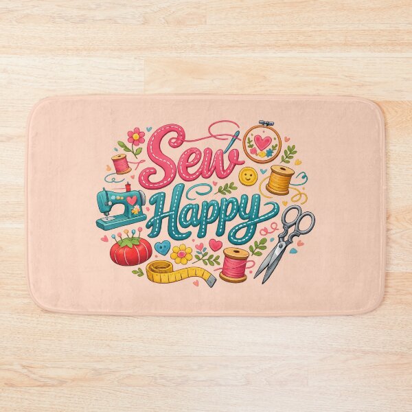 Item preview, Sew Happy – Cute Sewing & Crafting Typography Design designed and sold by blankTeeShirt.
