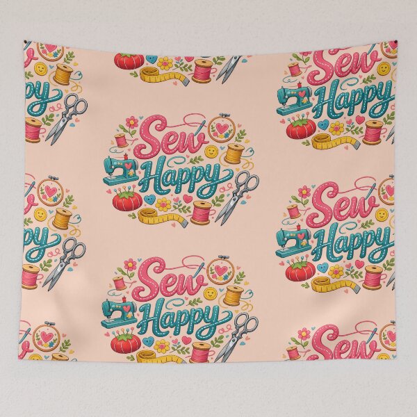 Item preview, Sew Happy – Cute Sewing & Crafting Typography Design designed and sold by blankTeeShirt.