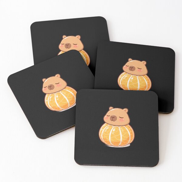 Item preview, Kawaii Capybara in a Tangerine - Cute Chibi Capy Orange Fruit Art designed and sold by Trendora90.
