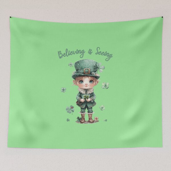 Item preview, Baby Leprechaun with Text Believing is Seeing - St. Patrick's Day Watercolor Art designed and sold by illeN-Art-World.