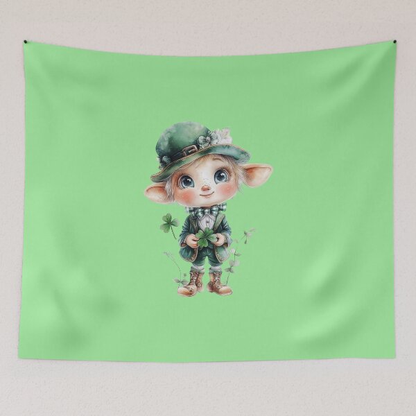 Item preview, Baby Leprechaun with Shamrock - St. Patrick's Day Watercolor Art designed and sold by illeN-Art-World.