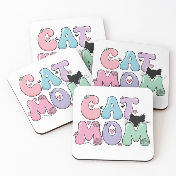 Item preview, Cute Cat Mom Illustrated Typography  Design with wool yarn ball and paws in pastel shades designed and sold by yellowpumkin.