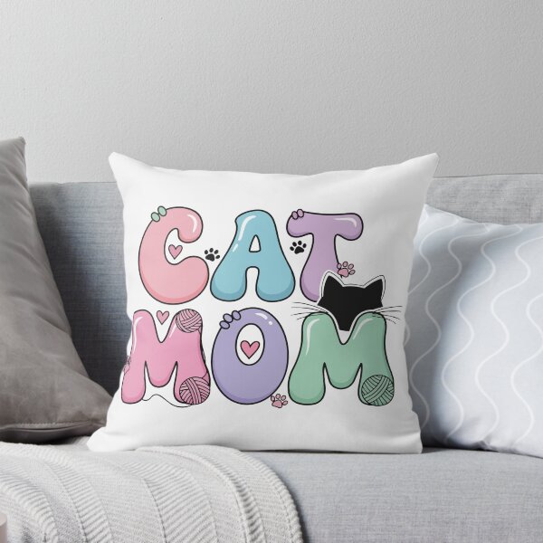 Item preview, Cute Cat Mom Illustrated Typography  Design with wool yarn ball and paws in pastel shades designed and sold by yellowpumkin.