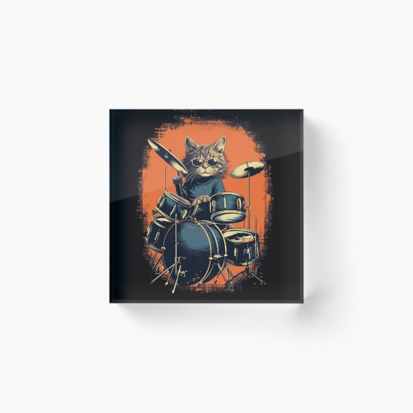 Item preview, Vintage Retro Cat Playing Drums - Music Lover Birthday Present designed and sold by illeN-Art-World.