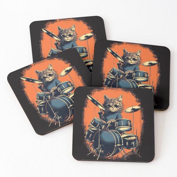 Item preview, Vintage Retro Cat Playing Drums - Music Lover Birthday Present designed and sold by illeN-Art-World.