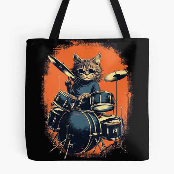 Item preview, Vintage Retro Cat Playing Drums - Music Lover Birthday Present designed and sold by illeN-Art-World.
