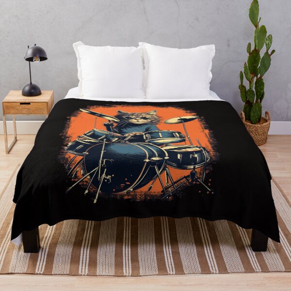 Item preview, Vintage Retro Cat Playing Drums - Music Lover Birthday Present designed and sold by illeN-Art-World.
