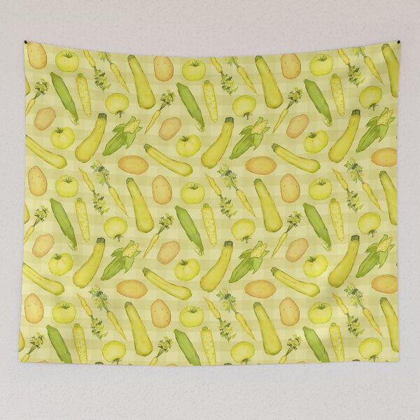 Item preview, Yellow Gingham veggie print, garden vegetable illustrations designed and sold by EmmaSB-Designs.
