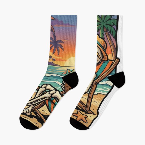 Item preview, Vintage Retro Skeleton Beach Vacation – Tropical Summer Vibes designed and sold by SoftAuraStudi0.