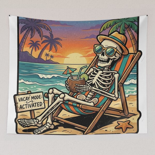 Item preview, Vintage Retro Skeleton Beach Vacation – Tropical Summer Vibes designed and sold by SoftAuraStudi0.