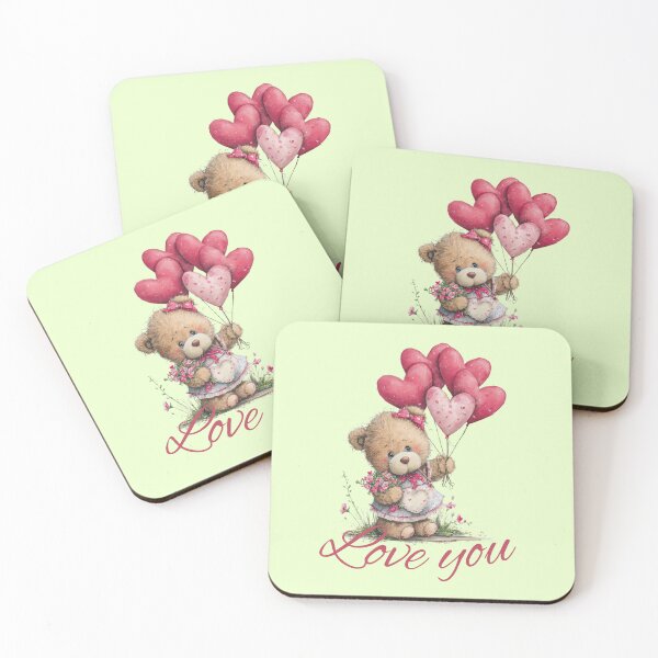 Item preview, Teddy Bear Girl with Heart Balloons and Roses Love You Vintage Style  designed and sold by illeN-Art-World.