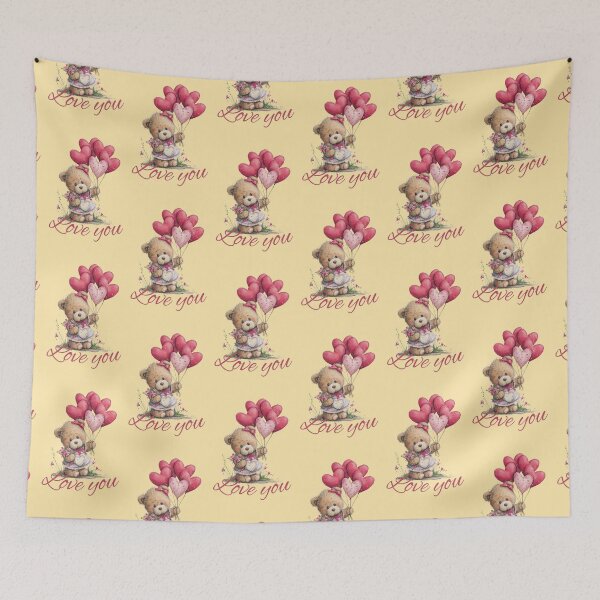 Item preview, Teddy Bear Girl with Heart Balloons and Roses Love You Vintage Style  designed and sold by illeN-Art-World.