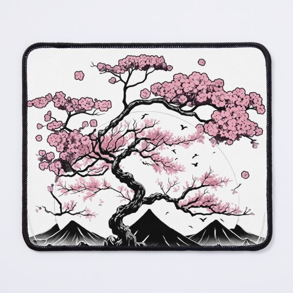 Item preview, Japanese Sakura Moon and Mountain Pagoda Landscape designed and sold by Shopeon Designs.