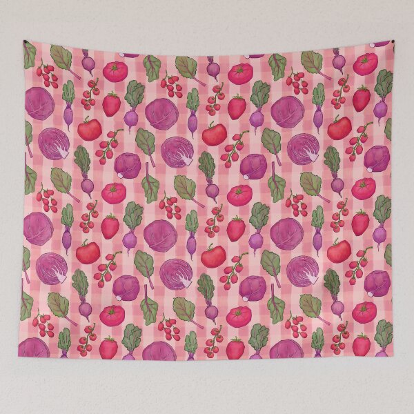 Item preview, Red Gingham veggie print, garden vegetable illustrations designed and sold by EmmaSB-Designs.