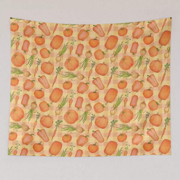 Item preview, Orange Gingham veggie print, assorted garden vegetable illustrations designed and sold by EmmaSB-Designs.