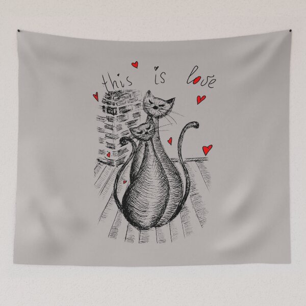Item preview, Romantic Cats on Rooftop Valentine Watercolor Illustration designed and sold by illeN-Art-World.