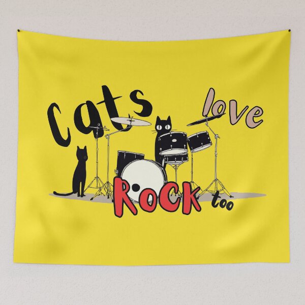 Item preview, Cats Love Rock Too - Funny Black Cat Drummer Rock and Roll Art designed and sold by illeN-Art-World.