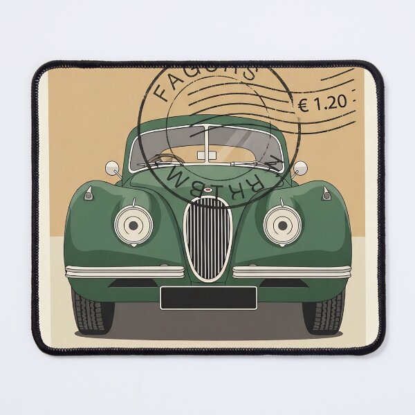 Item preview, Jaguar XK120 British Racing Green Classic Vintage Stamp Art designed and sold by Motorline44.