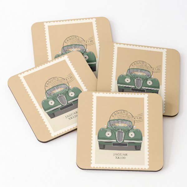 Item preview, Jaguar XK120 British Racing Green Classic Vintage Stamp Art designed and sold by Motorline44.
