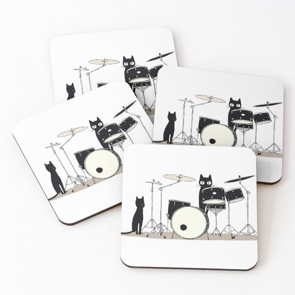 Item preview, Cat Drummer – Minimalist Black Cat Playing Drums Art designed and sold by illeN-Art-World.