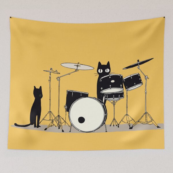 Item preview, Cat Drummer – Minimalist Black Cat Playing Drums Art designed and sold by illeN-Art-World.