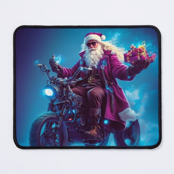 Item preview, Neon Purple Santa Biker with Electric Gifts Illustration designed and sold by illeN-Art-World.