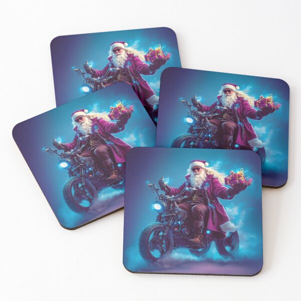 Item preview, Neon Purple Santa Biker with Electric Gifts Illustration designed and sold by illeN-Art-World.