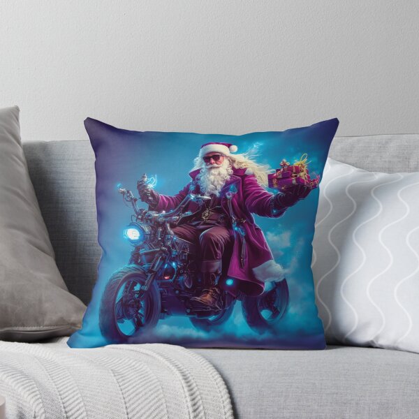 Item preview, Neon Purple Santa Biker with Electric Gifts Illustration designed and sold by illeN-Art-World.
