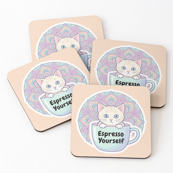 Item preview, Funny Coffee Cat Pun Zen Mandala Sticker designed and sold by Chromatic Artistry.